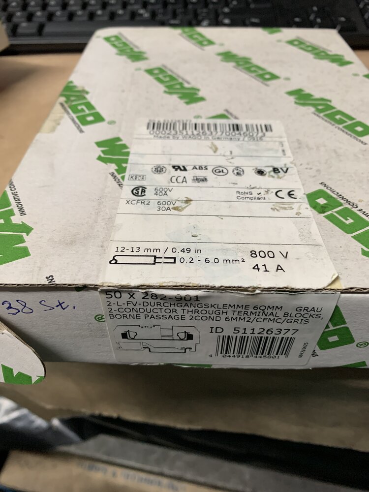 WAGO  50x282-901  2-L-FV-Durchgangsklemme 60mm 