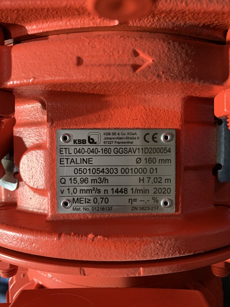 Siemens Motor: 1LE10010DB227GB-Z; Pumpe: KSB ETALINE  040-040-160