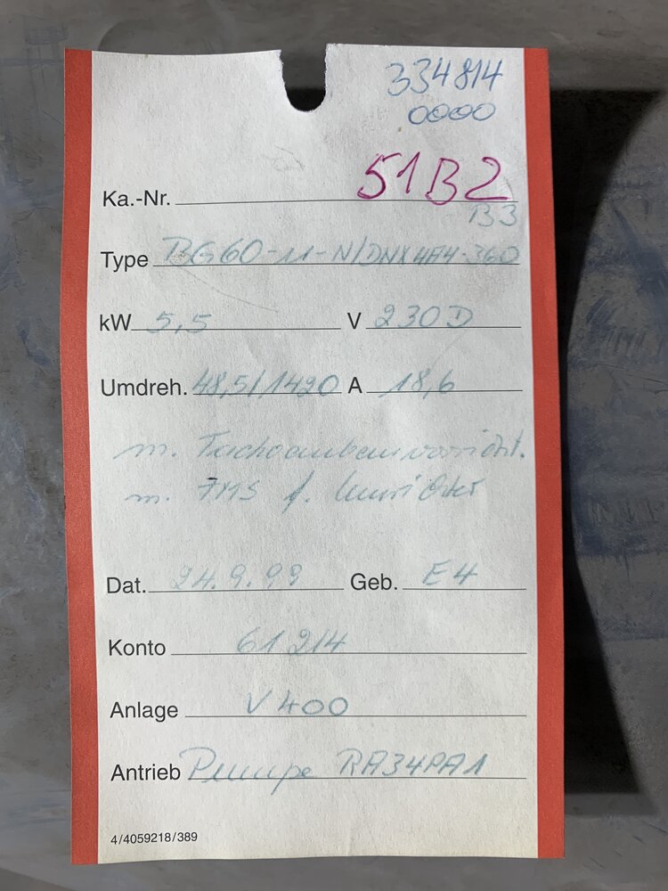 Bauer  Motor:D-73734 Type: BG60-11-N/DNX4A4-360-D; Pumpe:RA34PA - Bild 3
