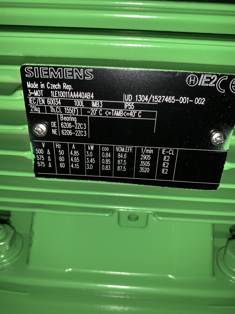 Siemens +Reitz Motor: Siemens: 1LE10011AA440AB4; Ventilator: Reitz: MXE 063-000830-00